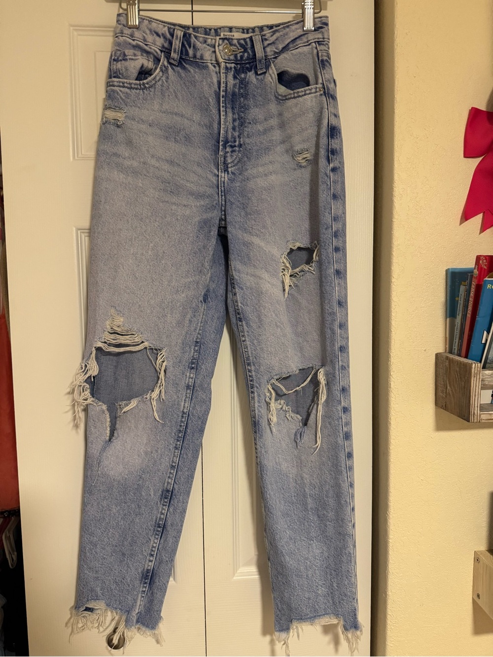 Bershka Light Wash Distressed Boyfriend Jeans